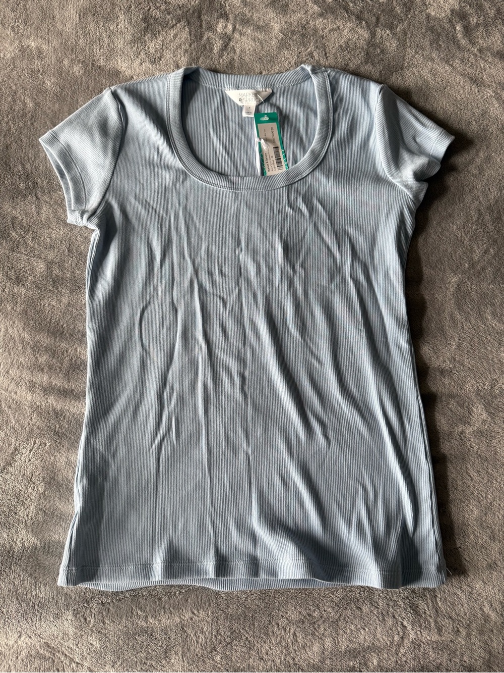 Market and Spruce Classic Ribbed Short-Sleeve Top in Light Blue Sz M